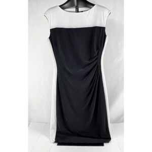 Lauren Ralph Lauren Colorblock Dress Womens 10 Black White Ruched Boat Neck LKNU
